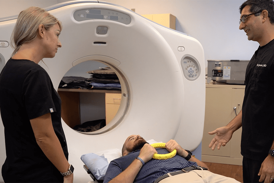Specialists at Central Florida Cancer Care Center use imaging equipment to examine a patient for potential prostate cancer.